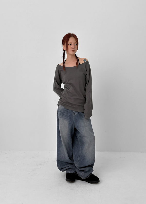 Long Show Wide Semi-balloon Denim Pants