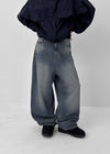 Long Show Wide Semi-balloon Denim Pants
