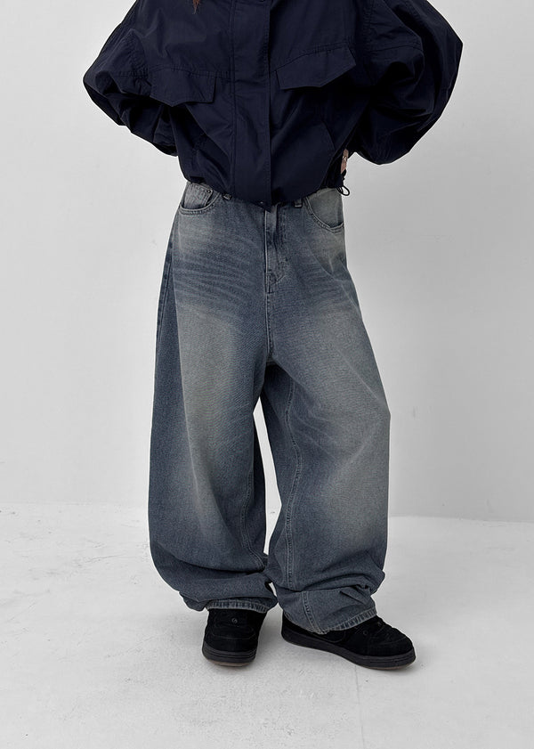 Long Show Wide Semi-balloon Denim Pants