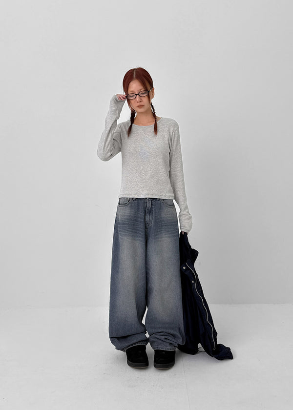 Long Show Wide Semi-balloon Denim Pants
