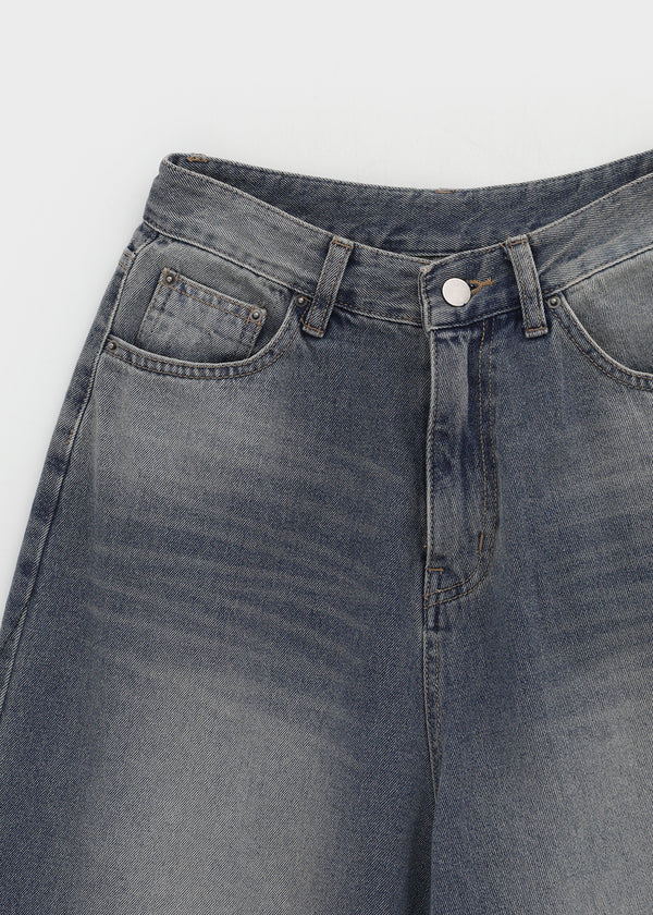 Long Show Wide Semi-balloon Denim Pants