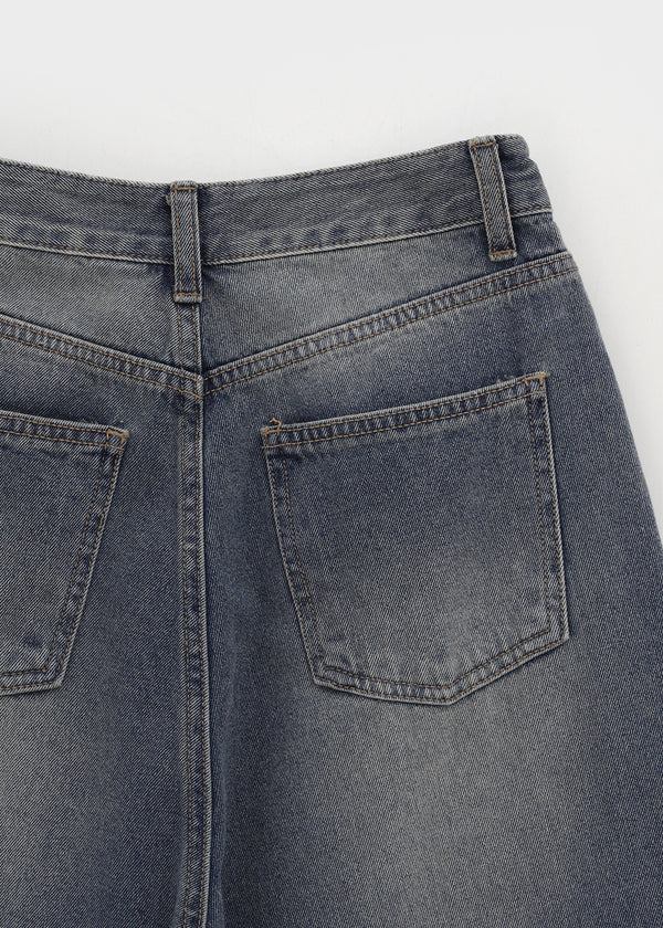 Long Show Wide Semi-balloon Denim Pants