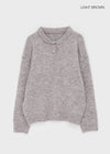 Cowl-lun Button Wool Loose-fit Knit