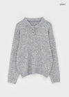 Cowl-lun Button Wool Loose-fit Knit