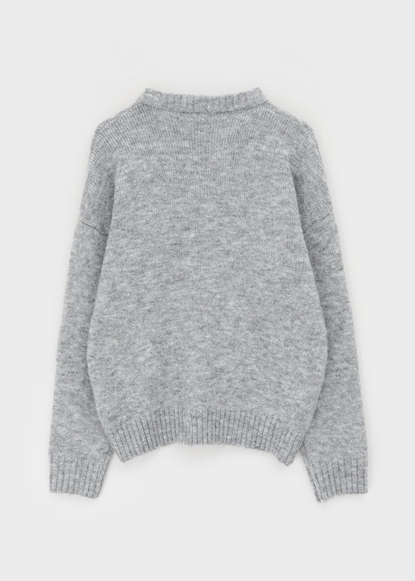 Cowl-lun Button Wool Loose-fit Knit