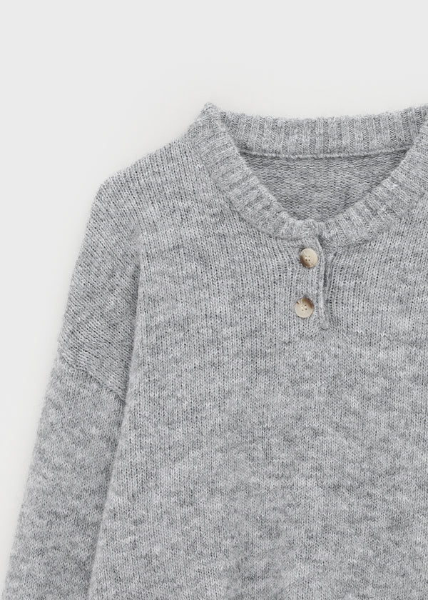 Cowl-lun Button Wool Loose-fit Knit