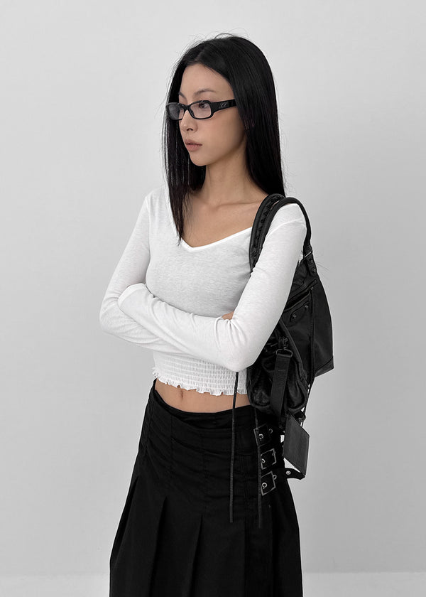 Monqua Buckle Wrap Pleated Midi Skirt