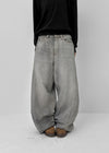 Wide Denim Pants With A Slit Pocket And A Cotton Wash