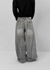 Wide Denim Pants With A Slit Pocket And A Cotton Wash