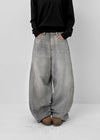 Wide Denim Pants With A Slit Pocket And A Cotton Wash
