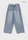 Wide Denim Pants With A Slit Pocket And A Cotton Wash