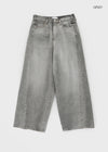Wide Denim Pants With A Slit Pocket And A Cotton Wash