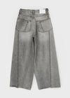 Wide Denim Pants With A Slit Pocket And A Cotton Wash