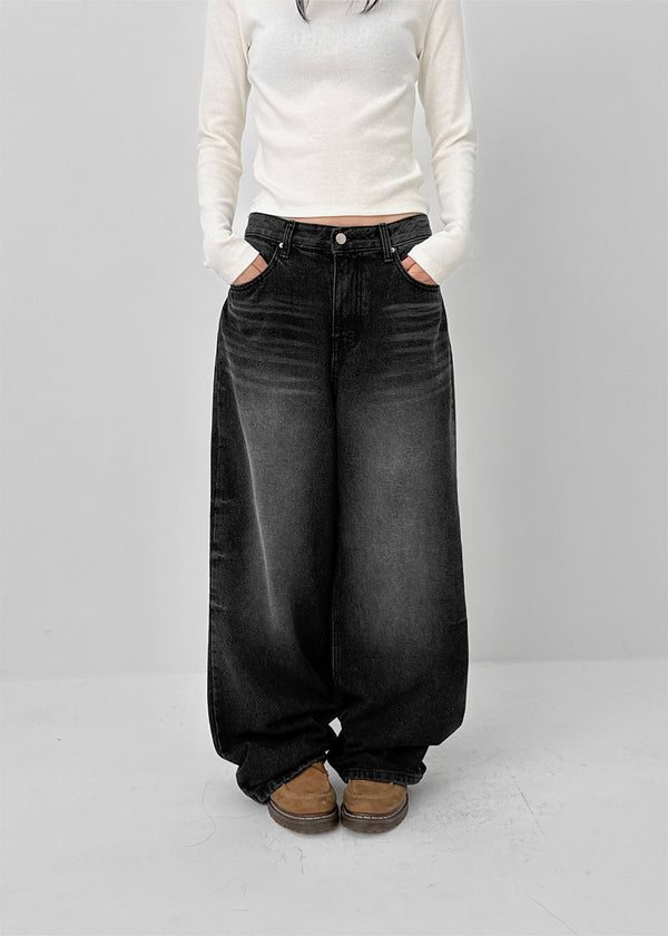 Thick Washed Wide Denim Pants