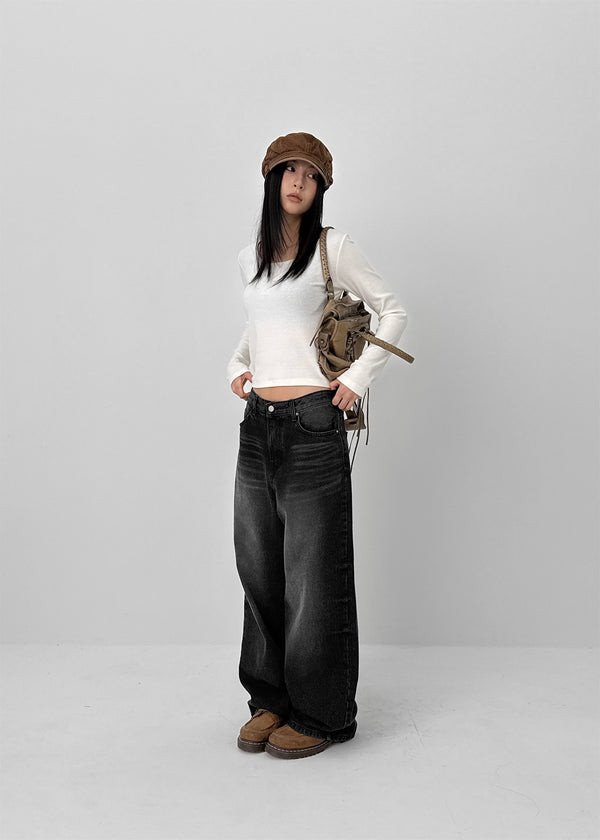 Thick Washed Wide Denim Pants