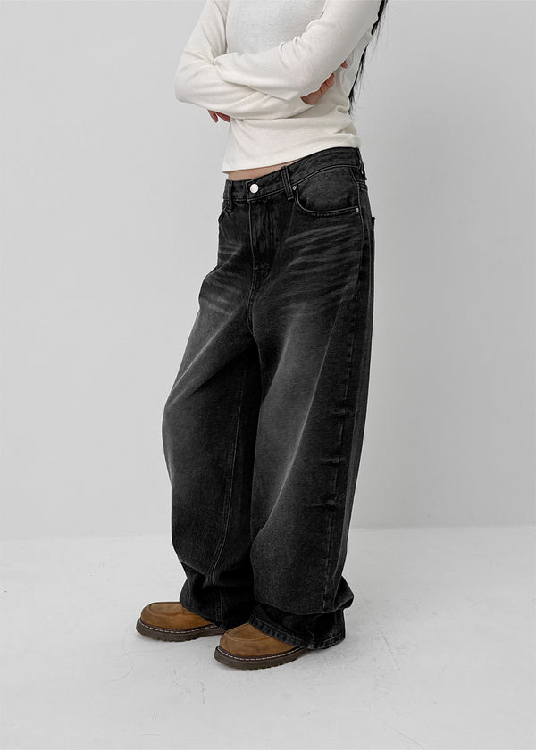 Thick Washed Wide Denim Pants
