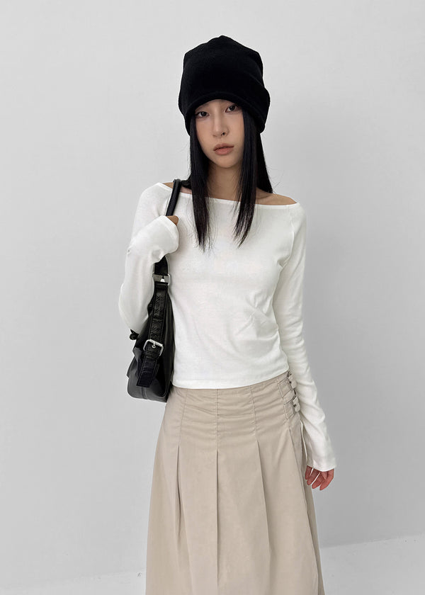 Monqua Buckle Wrap Pleated Midi Skirt