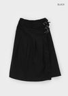Monqua Buckle Wrap Pleated Midi Skirt