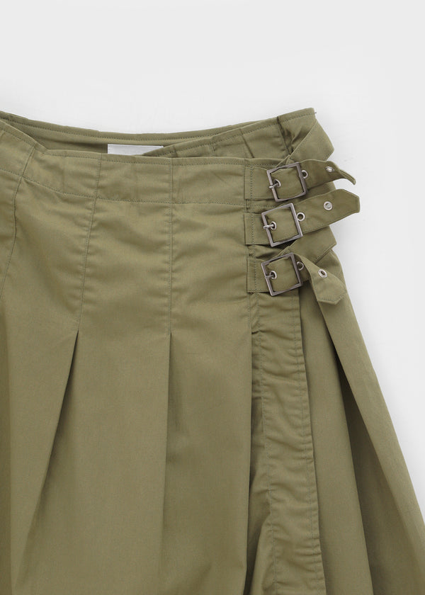 Monqua Buckle Wrap Pleated Midi Skirt