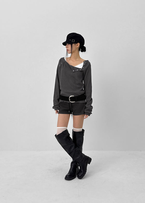 Firrell Snap Button Waffle Long Sleeve T-shirt