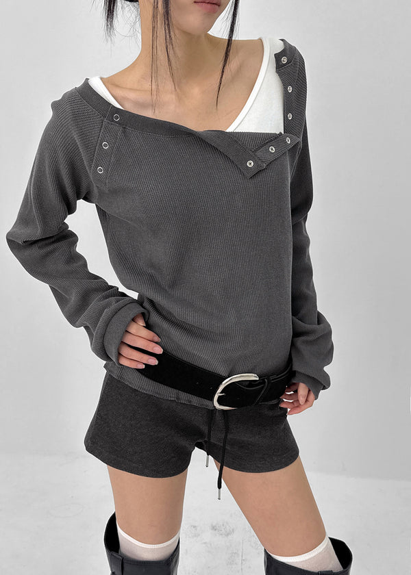 Firrell Snap Button Waffle Long Sleeve T-shirt