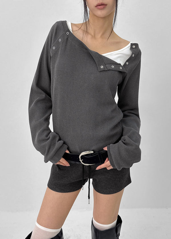 Firrell Snap Button Waffle Long Sleeve T-shirt