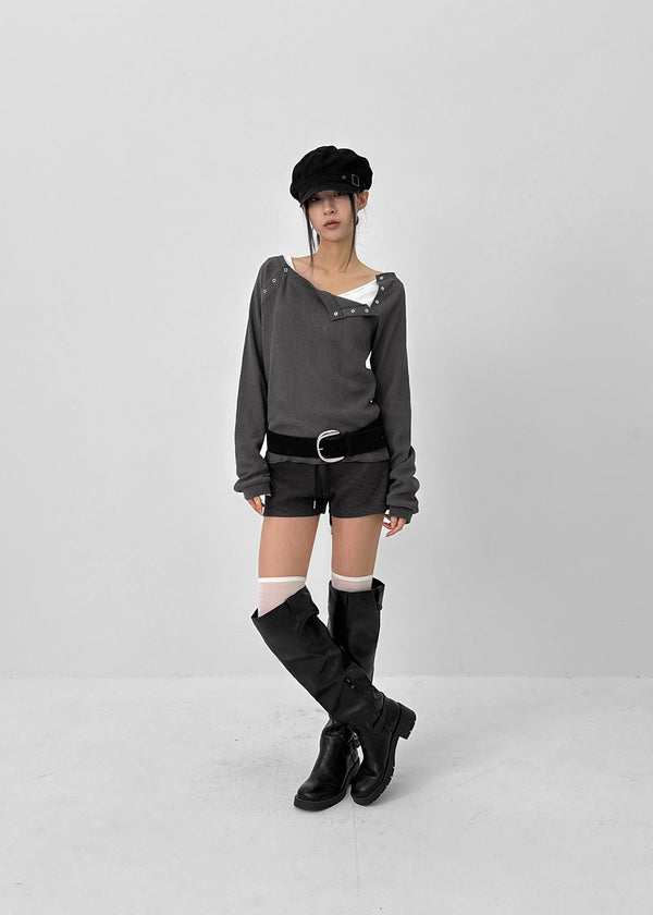 Firrell Snap Button Waffle Long Sleeve T-shirt