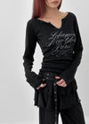 Runong Slit Slim Lettering Long Sleeve T-shirt