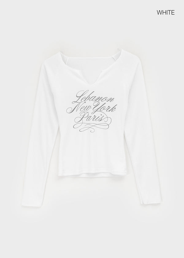 Runong Slit Slim Lettering Long Sleeve T-shirt