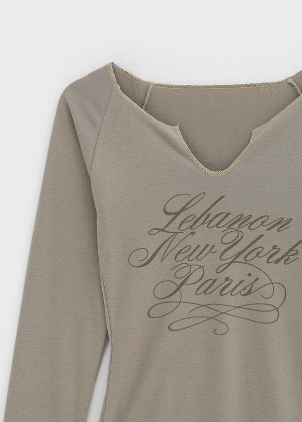 Runong Slit Slim Lettering Long Sleeve T-shirt