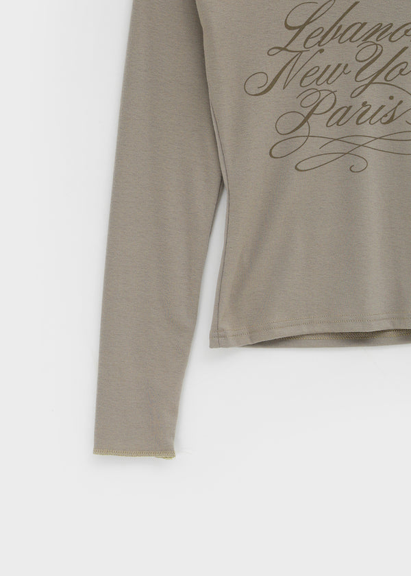 Runong Slit Slim Lettering Long Sleeve T-shirt