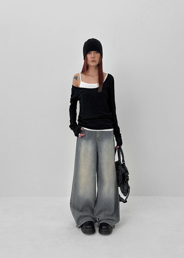 Oladi Washed Wide Bootcut Denim Pants