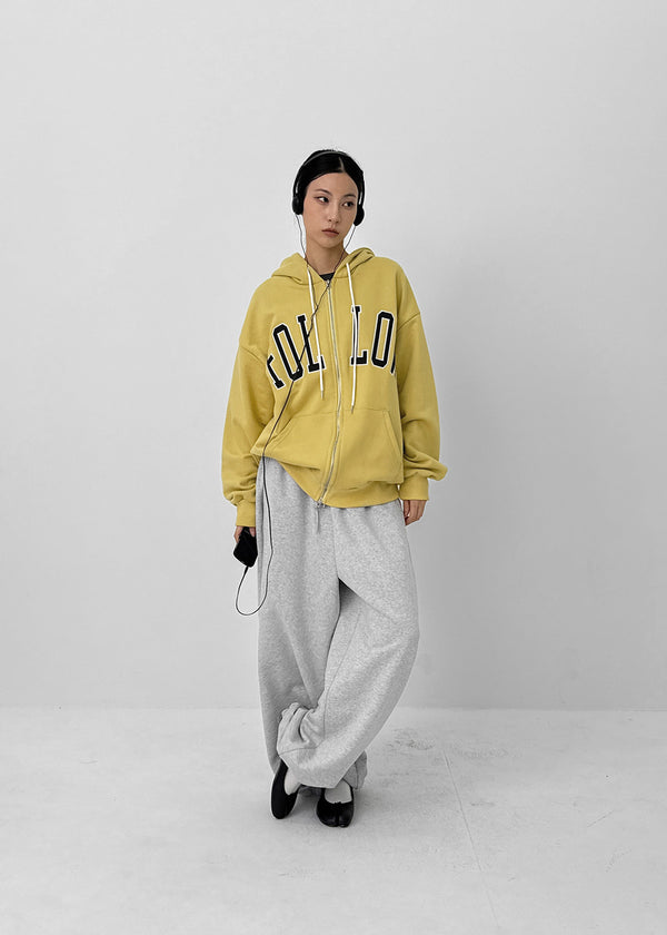 (UNISEX) Naro Embroidery Overfit Two-way Hooded Zip-up