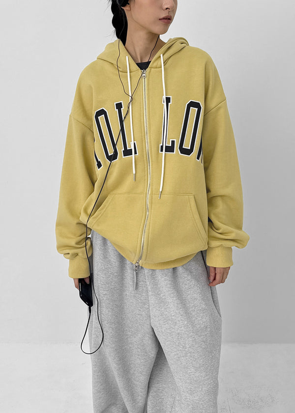 (UNISEX) Naro Embroidery Overfit Two-way Hooded Zip-up