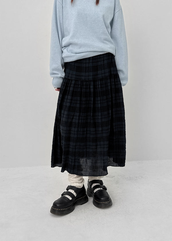 Enmic Banding Check Midi Skirt