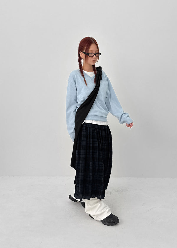 Enmic Banding Check Midi Skirt