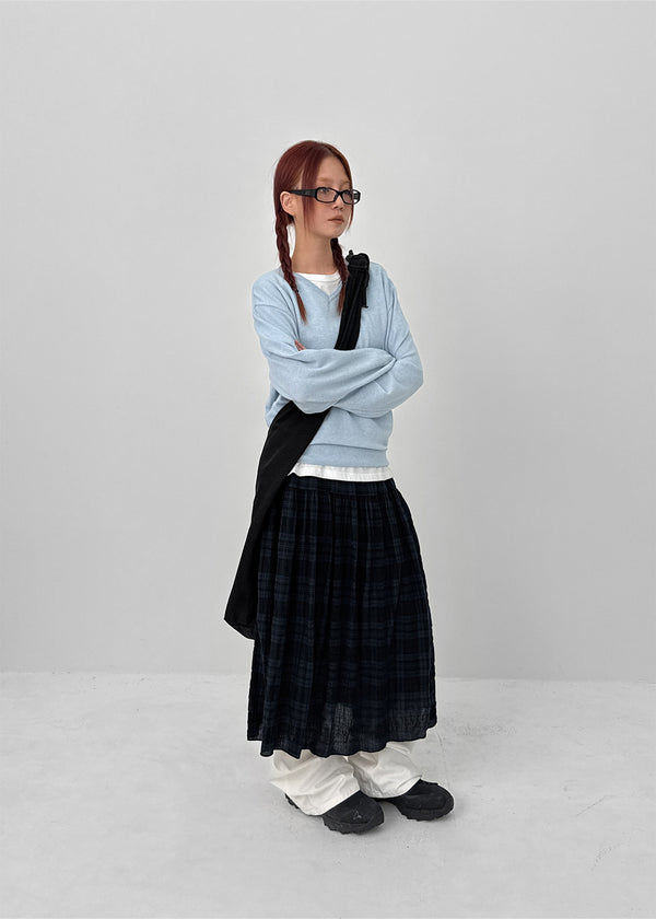 Enmic Banding Check Midi Skirt