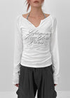 Runong Slit Slim Lettering Long Sleeve T-shirt