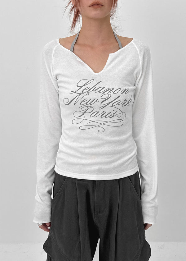 Runong Slit Slim Lettering Long Sleeve T-shirt