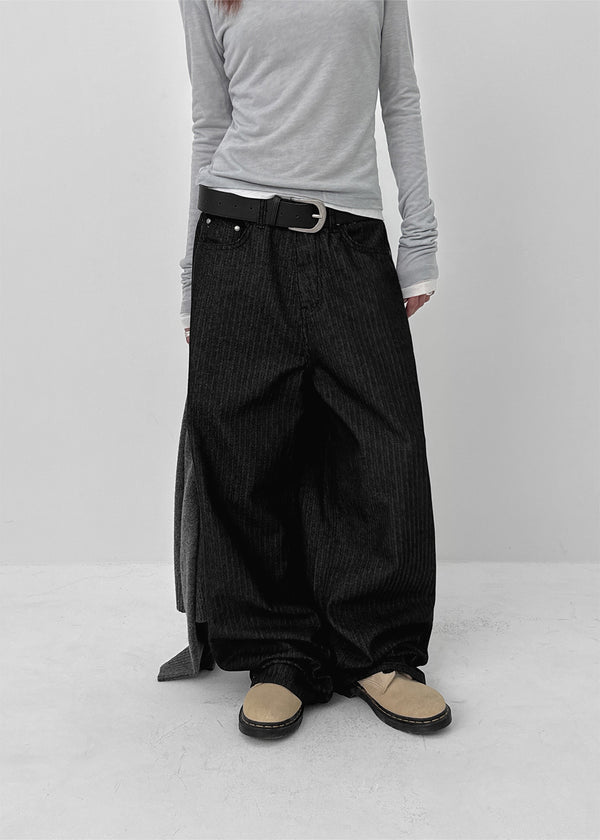 Bigging Stripe Non-fade Raw Wide Denim Pants