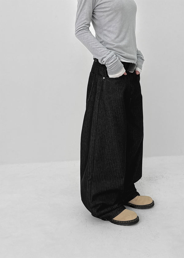Bigging Stripe Non-fade Raw Wide Denim Pants