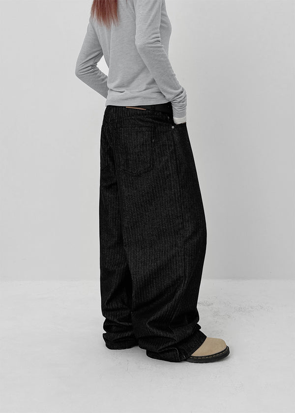 Bigging Stripe Non-fade Raw Wide Denim Pants