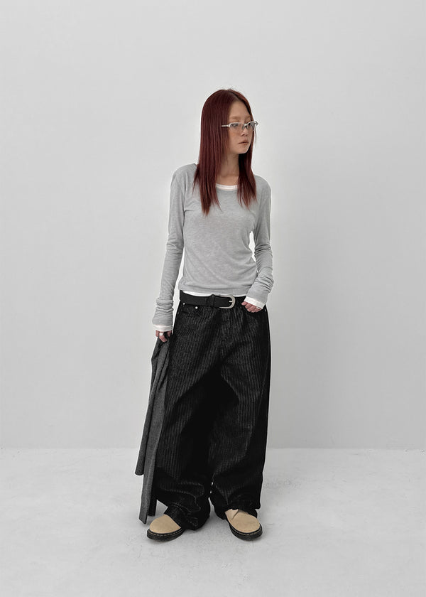 Bigging Stripe Non-fade Raw Wide Denim Pants