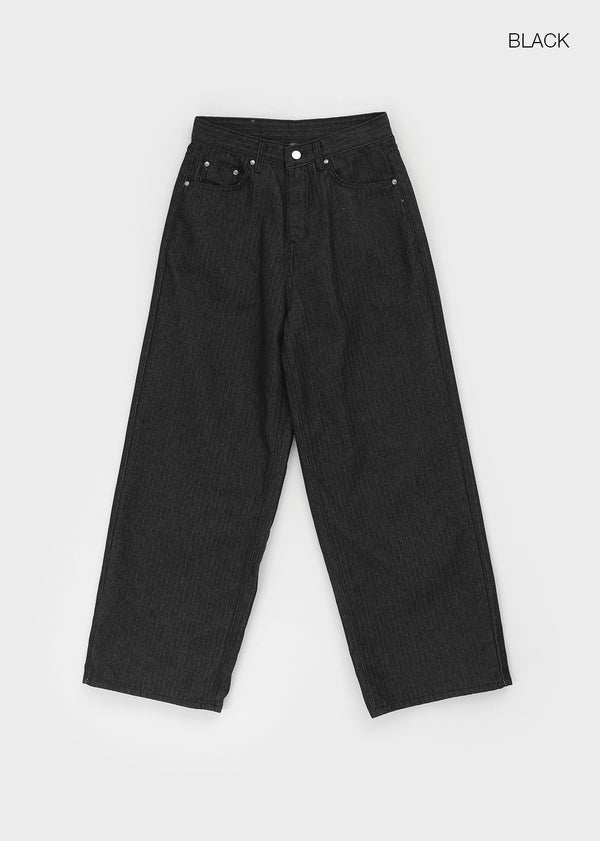 Bigging Stripe Non-fade Raw Wide Denim Pants