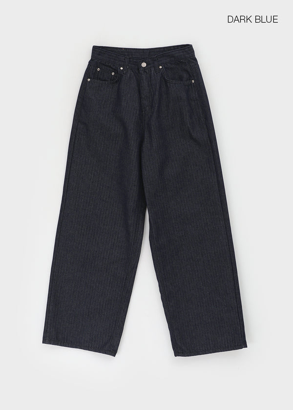 Bigging Stripe Non-fade Raw Wide Denim Pants
