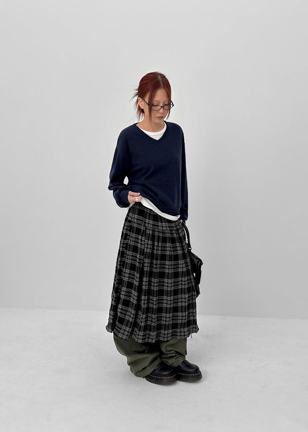 Enmic Banding Check Midi Skirt