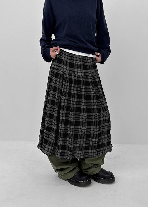 Enmic Banding Check Midi Skirt