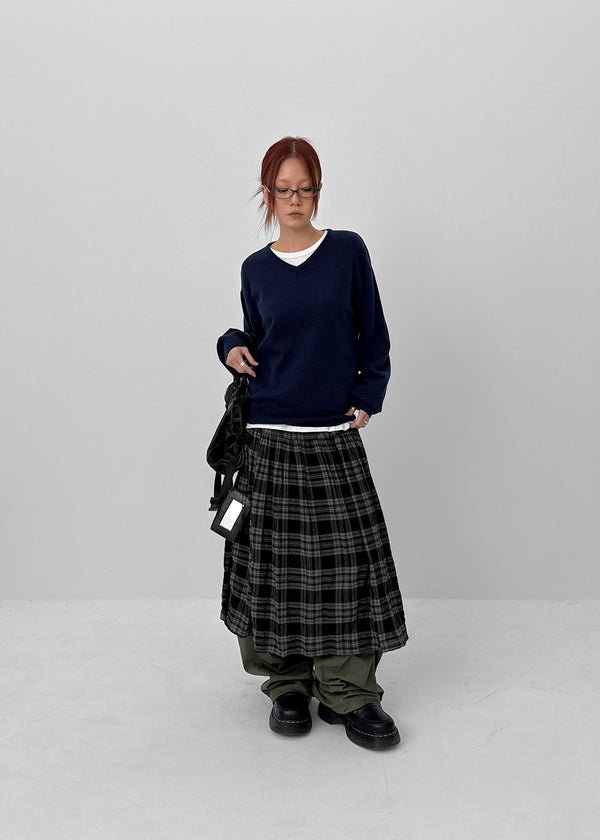 Enmic Banding Check Midi Skirt