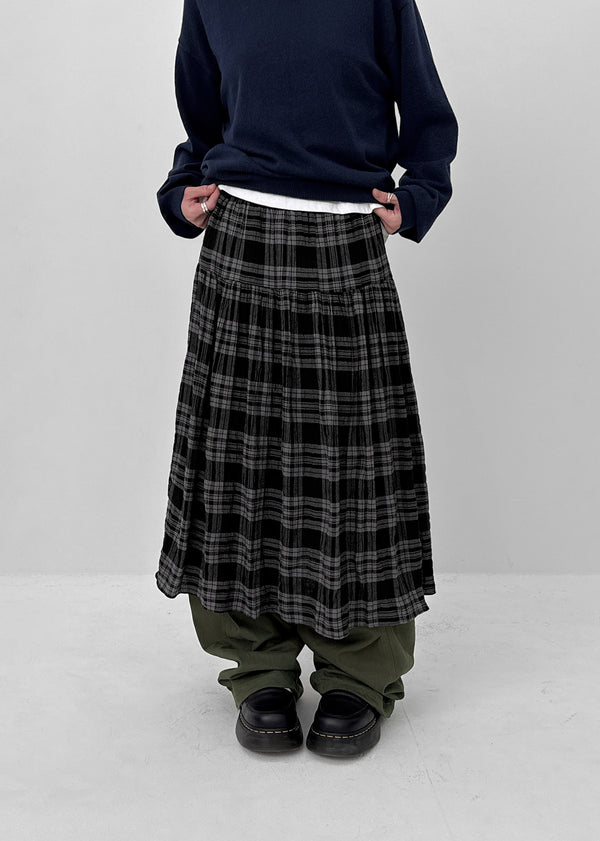 Enmic Banding Check Midi Skirt