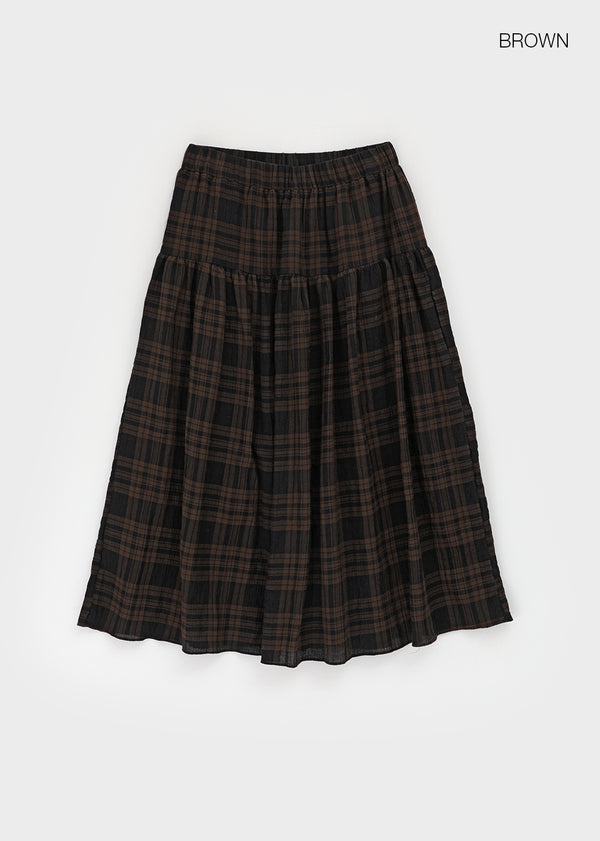 Enmic Banding Check Midi Skirt